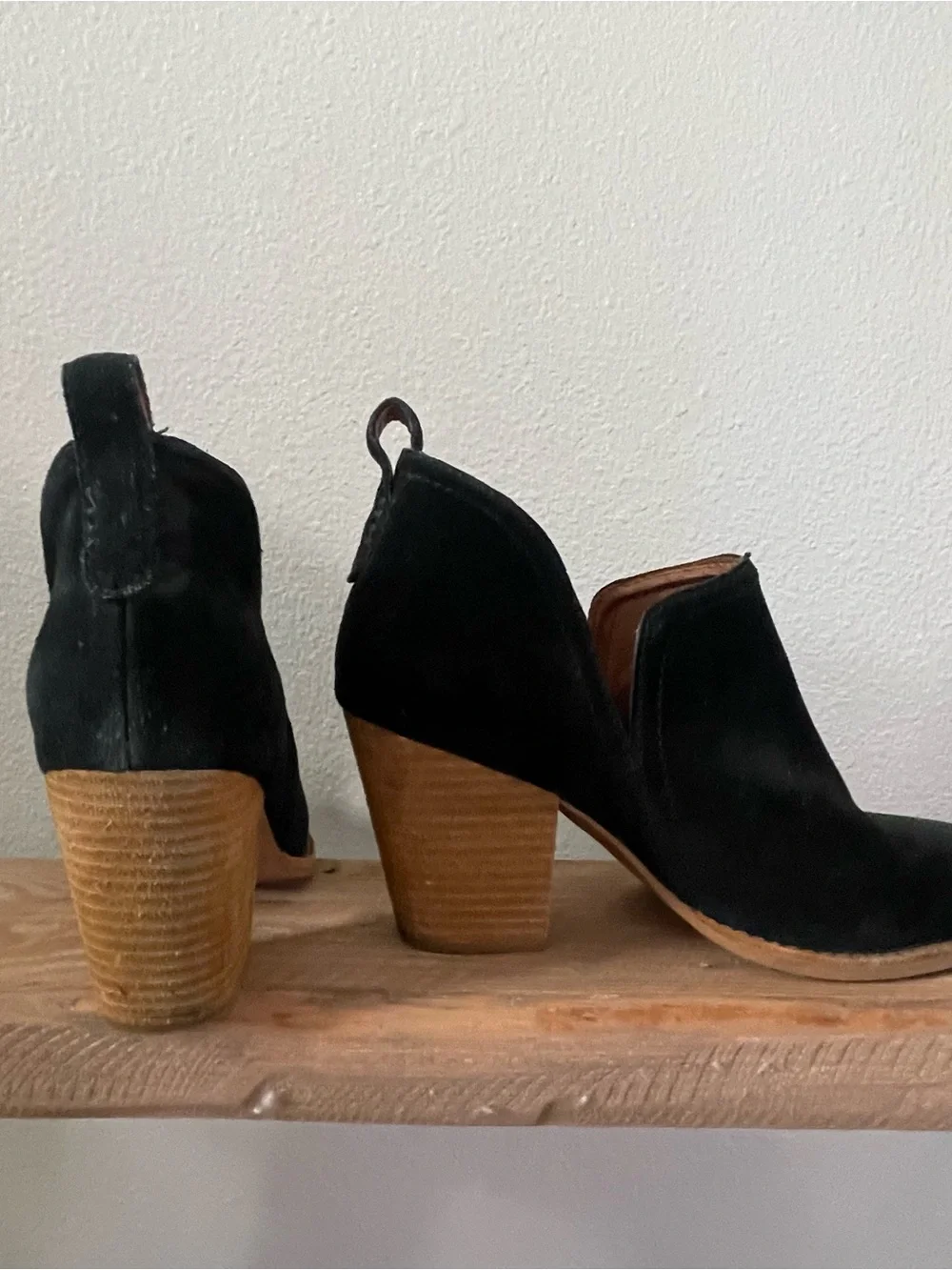 Jeffrey Campbell Black Suede Cutout Stacked Heel Booties